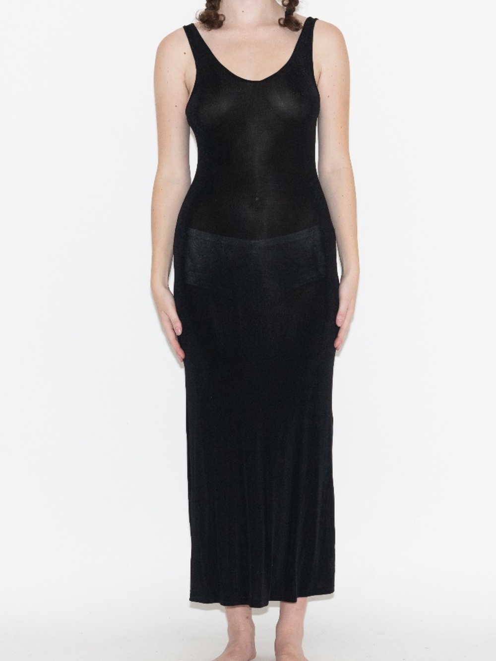 Vintage black bodycon midi dress stretchy size medium in charge